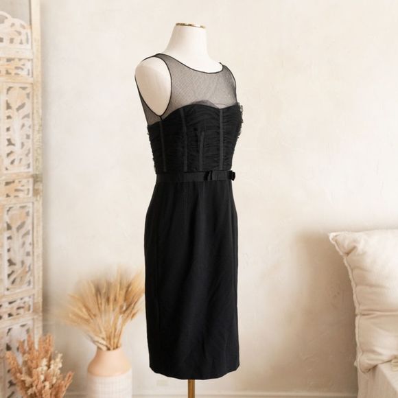 Women’s‎ Georges Rech Synonyme Black Sheer Sweetheart Neck Dress size 38 - Picture 1 of 13